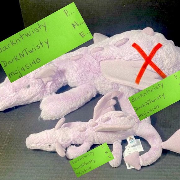 BNWT JellyCat Lavender Dragon Small 17” with tail unfurled, 13” with tail furled - Picture 3 of 8